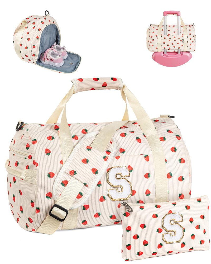 Vogewood Girl's Fashion Trendy Stuff, Girls Gym Bag, Kids Personalized Dance Bags with Shoe Compartment, Customized Travel Duffle with Toiletry Bag, Birthday Gift for Daughter (Letter V)