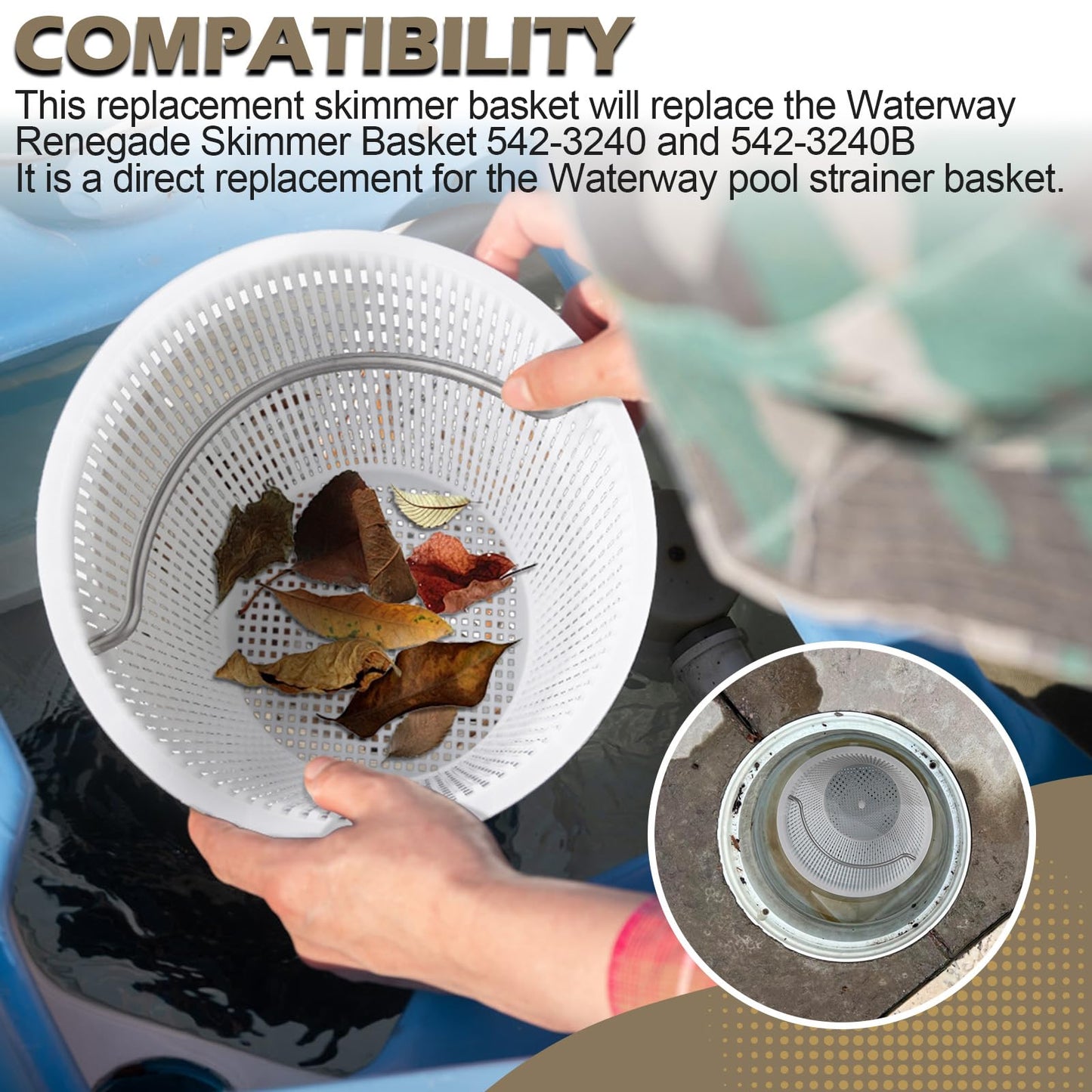 Verplexter Handle Basket Replacement Bermuda Gunite Pentair 516112,Compatible with Waterway Skimmer Basket 542-3240/542-3240B for Renegade Skimmers Pool Basket, Stainless Steel Handle