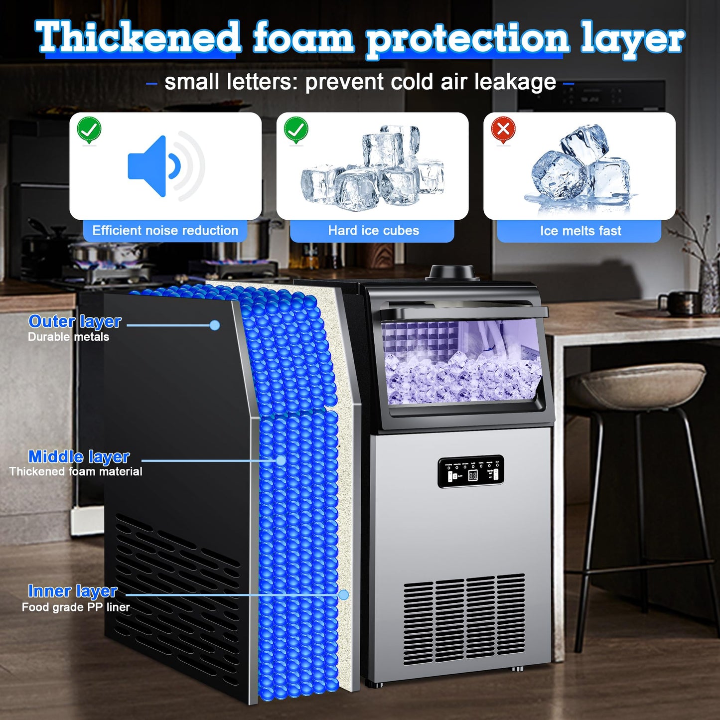 Commercial Ice Maker Machine 100LBS/24H, 36Ice Cubes/Cycle Stainless Steel Freestanding & Undercounter Ice Maker with 20LBS Storage, 2 Water Inlet Modes,Self-Cleaning for Homes,Bars,Restaurants