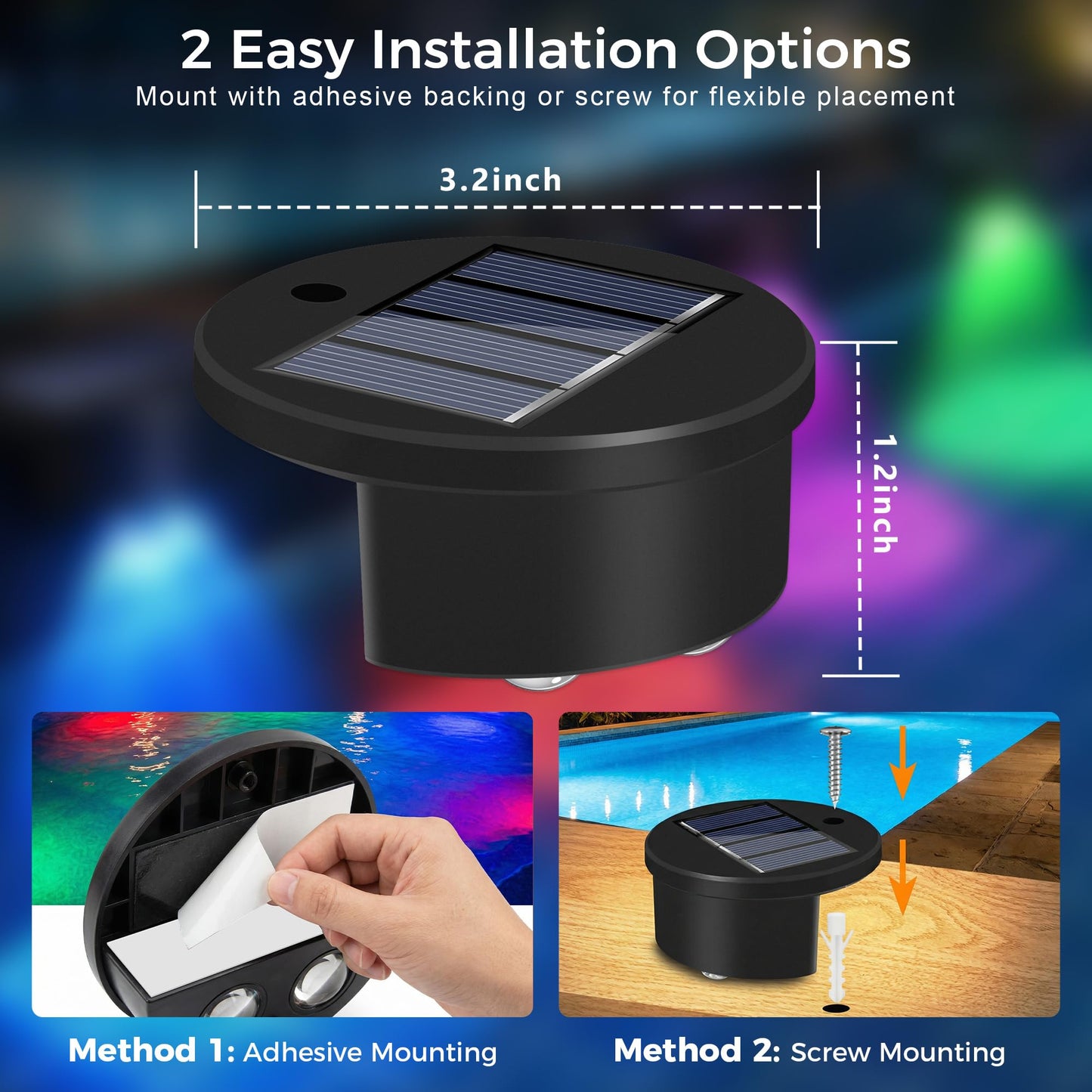 LAFULIT Solar Poolside Lights 4 Pack, RGB Night Light for Above Ground & Inground Pools Edge Decor, Outdoor Waterproof Wireless LED Ambient Lighting for Swimming Pool Decorations Accessories Stuff