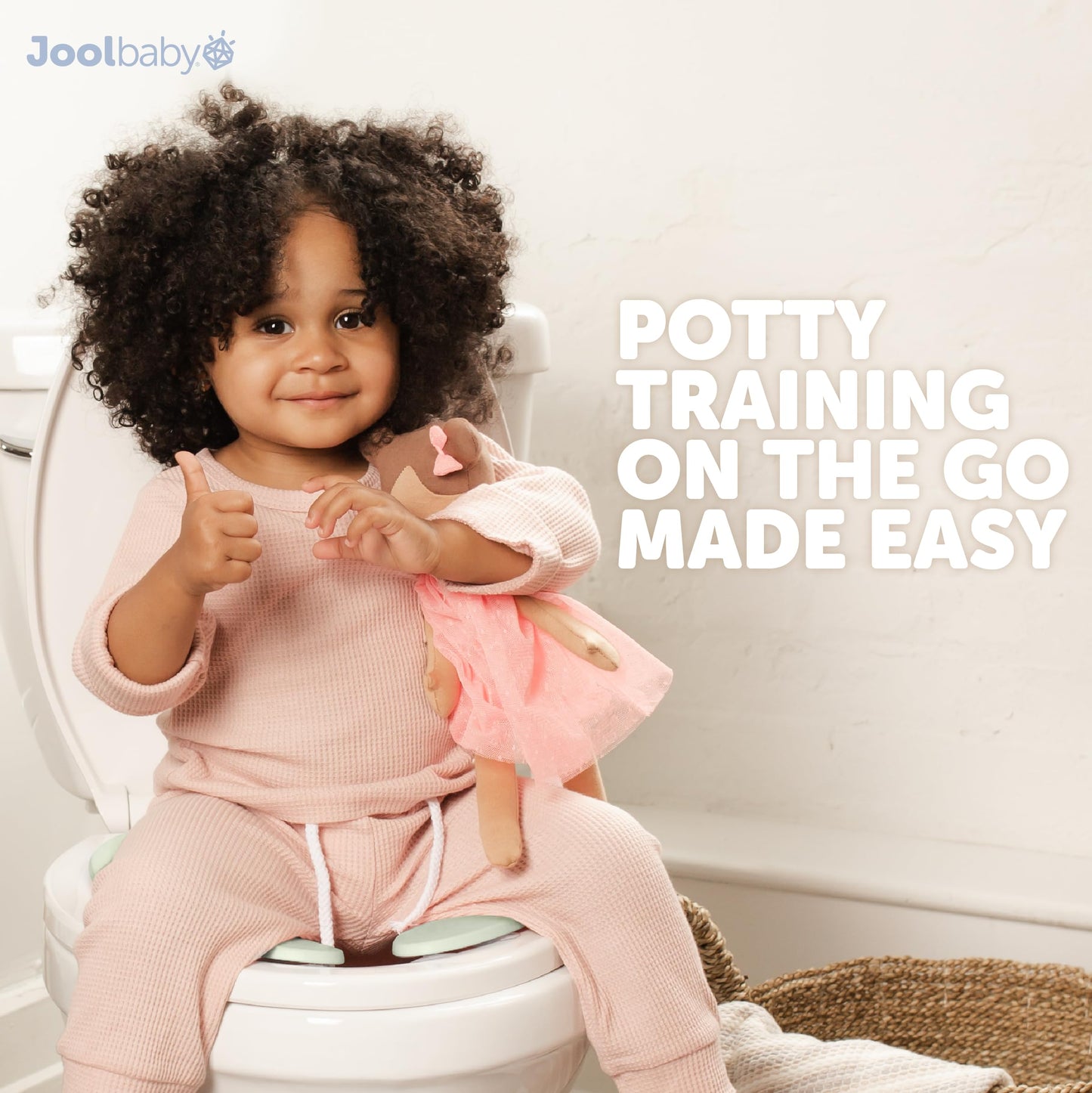 Jool Baby Folding Travel Potty Training Seat for Toddlers, Fits Round & Oval Toilets, Non-Slip Suction Cups, Includes Free Travel Bag (White)