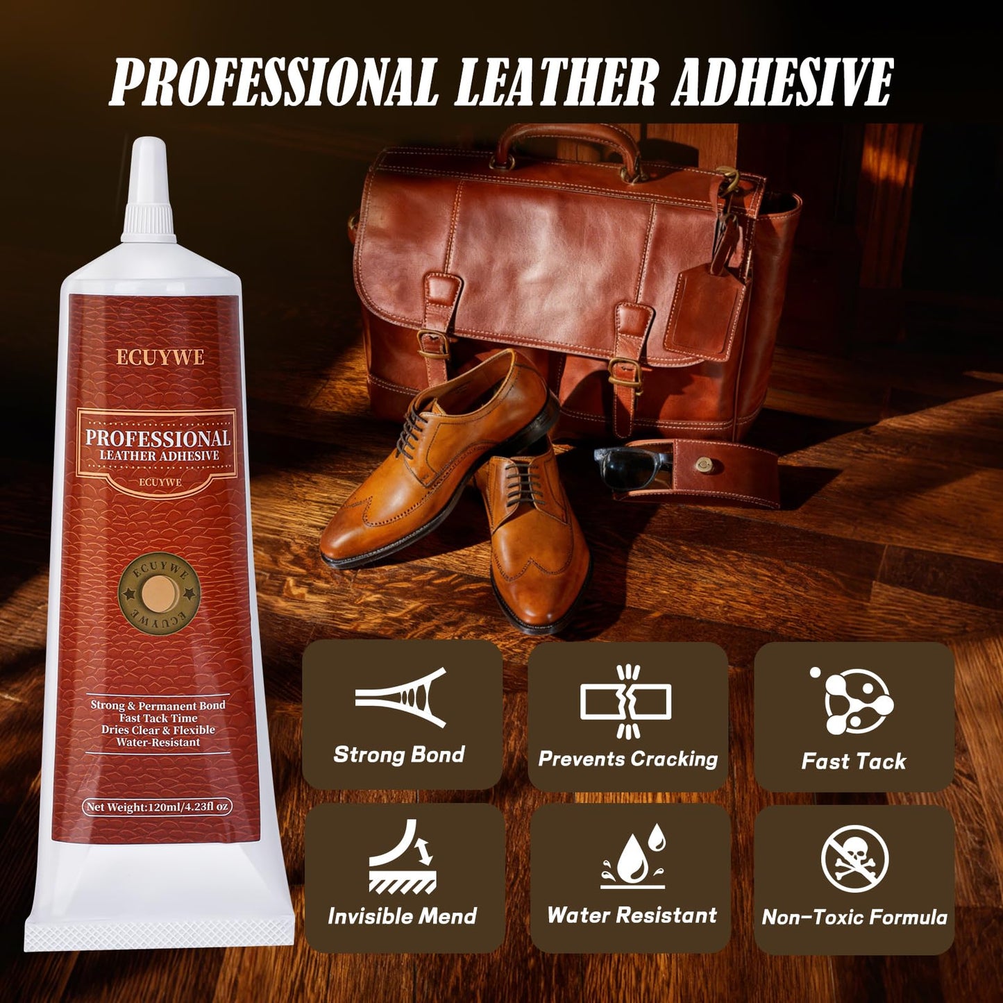 Professional Leather Glue Adhesive -2 * 4.23 oz Industrial Strength, Clear & Flexible Bond for Shoes, Bags, Purses, Furniture, Car Seats, Jackets (Repair Vinyl, Suede, Upholstery, Rubber)