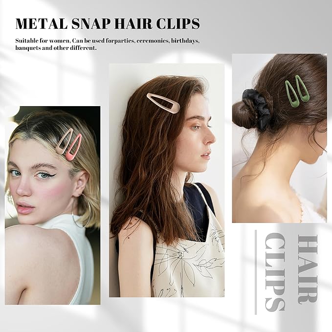 20 PCS Metal Snap Hair Clips Water Drop No Slip Barrettes for Women Bright Small Hair Clips For Thick And Thin Fine Hair,Green Blue Gray Pink Beige,1.97 x 0.5 In.