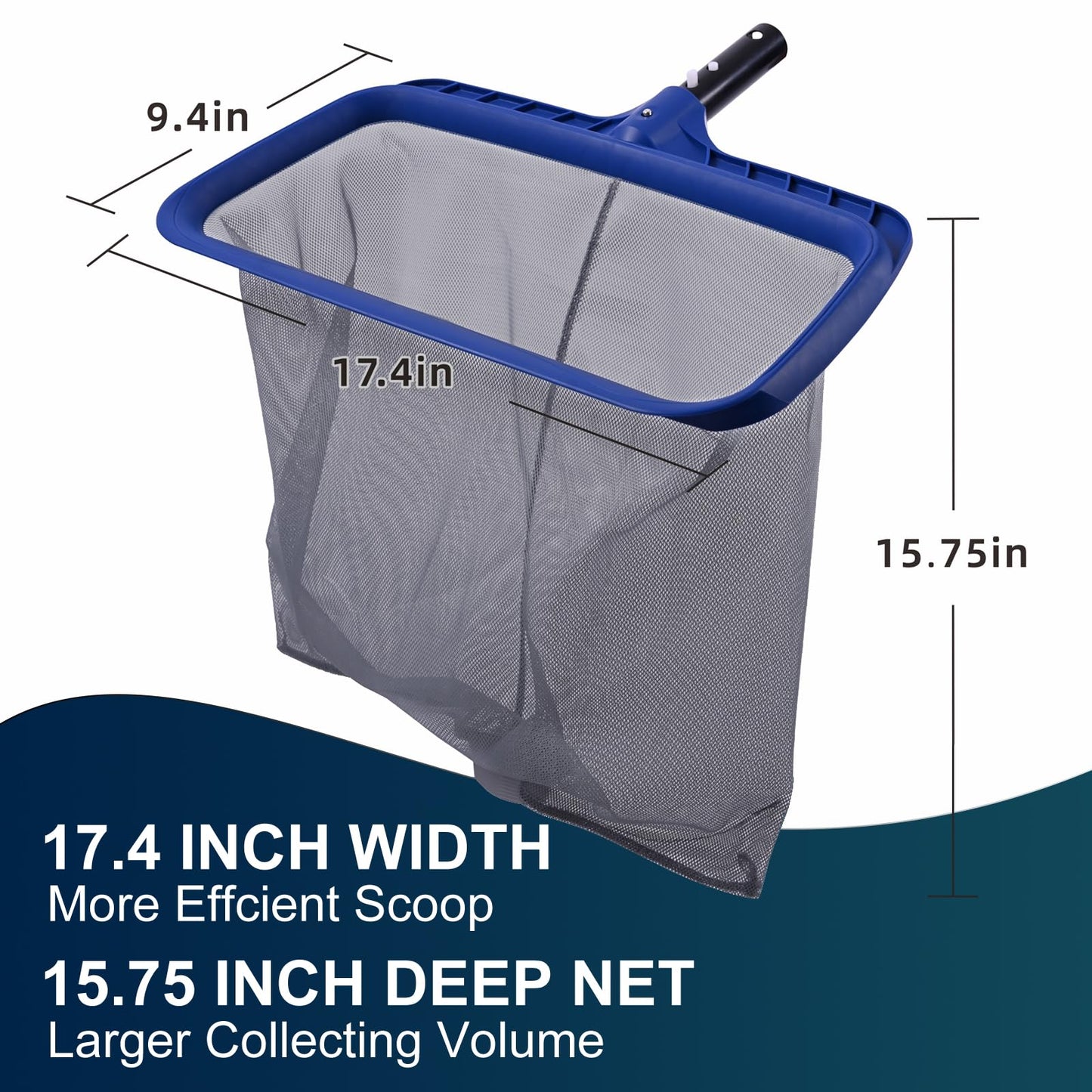 POOLAZA Pool Skimmer Net, Larger Capacity Pool Net Skimmer with Durable Deep Net, Sturdy Frame Pool Nets for Cleaning Effortlessly, High-Efficiency Pool Leaf Net with Easy Scoop Edges