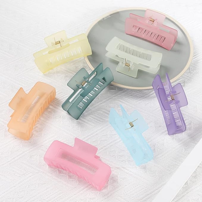 4.1 Inch Large Acrylic Banana Jaw Hair Clips - 8 Pcs Nonslip Rectangle Clips for Thick Hair, Hair Accessories for Women and Girls (Matte Color)