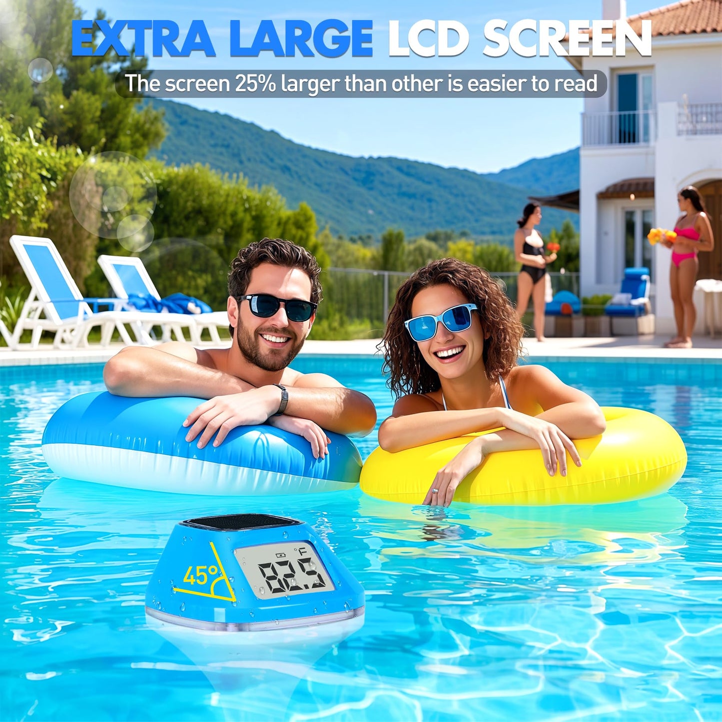 DeeprBlu 2026 New Iteration Solar Digital Pool Thermometer with Rope, Easy Read Extra Large Backilt LCD Display Floating Pool Thermometer, IP68 Waterproof Pools Water Temperature Gauge for Hot tub,Spa