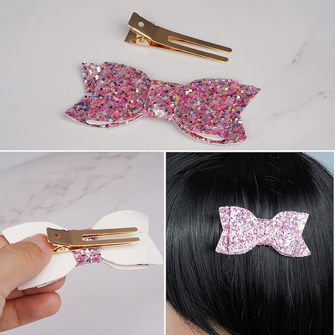 Wobe 1.8" Hairdressing Double Prong Curl Clips, 50pcs Metal Alligator Clips Hairpins for Hair Bow Great Pin Curl Clip, Styling Clips for Hair Salon, Barber (Gold)