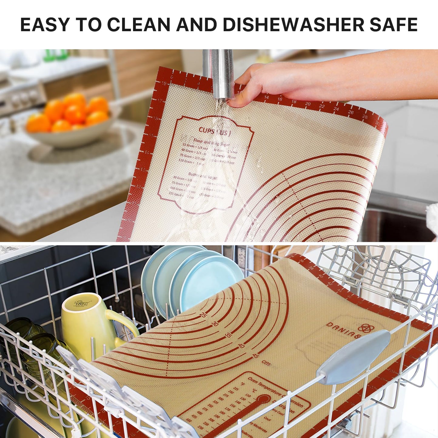 Silicone Baking Mat,36" x 24" Extra Thick Large Non Stick Sheet Mat with Measurement Non-slip Dough Rolling Mat,Reusable Food Grade Silicone Counter Mat for Making Cookies,Macarons,Bread and Pastry