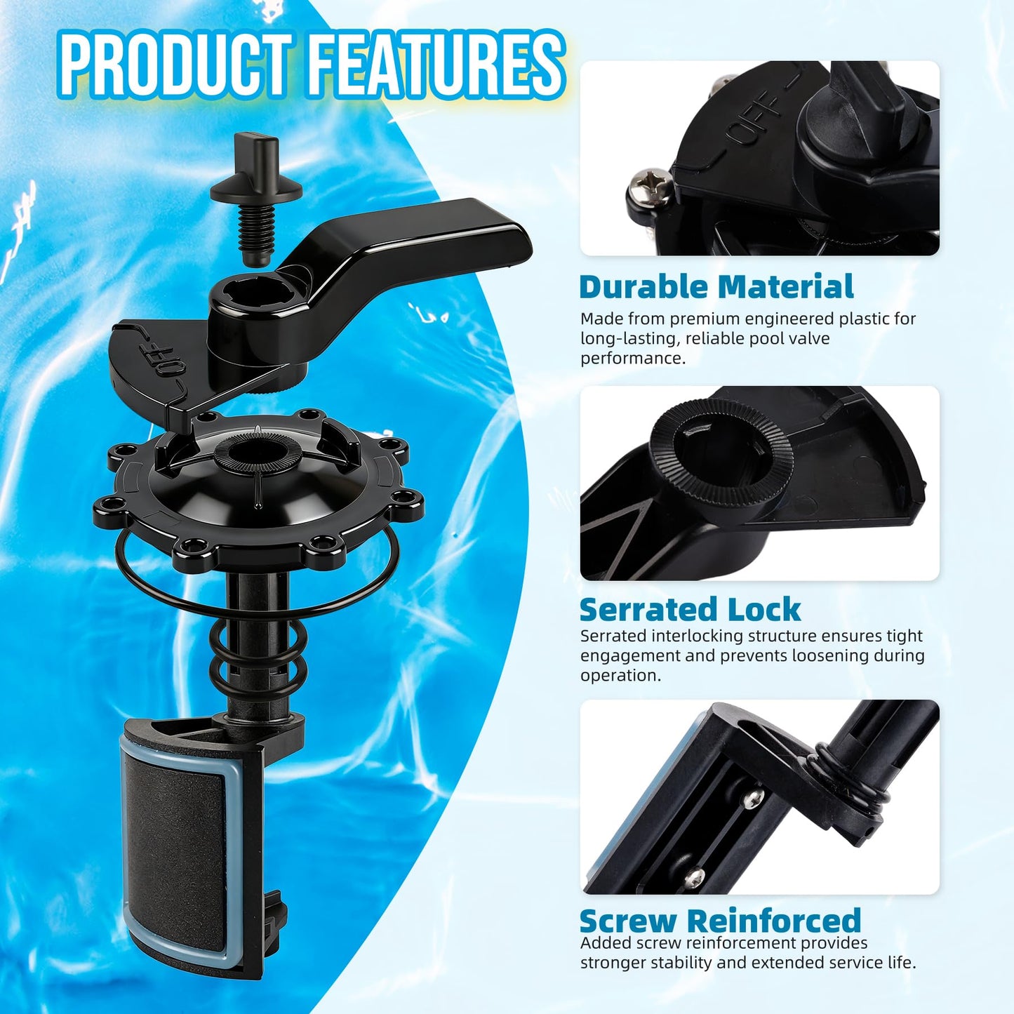 2-Port/3-Port Pool Valve Rebuild Compatible with Jandy 2-way/3-way 4717,4716,4715,1154,1157,2875,2876 Valve and Gray Includes Handle 7433,Diverter Valve 4720,Valve Cover 4606,R0547600 Screws (1 PACK)