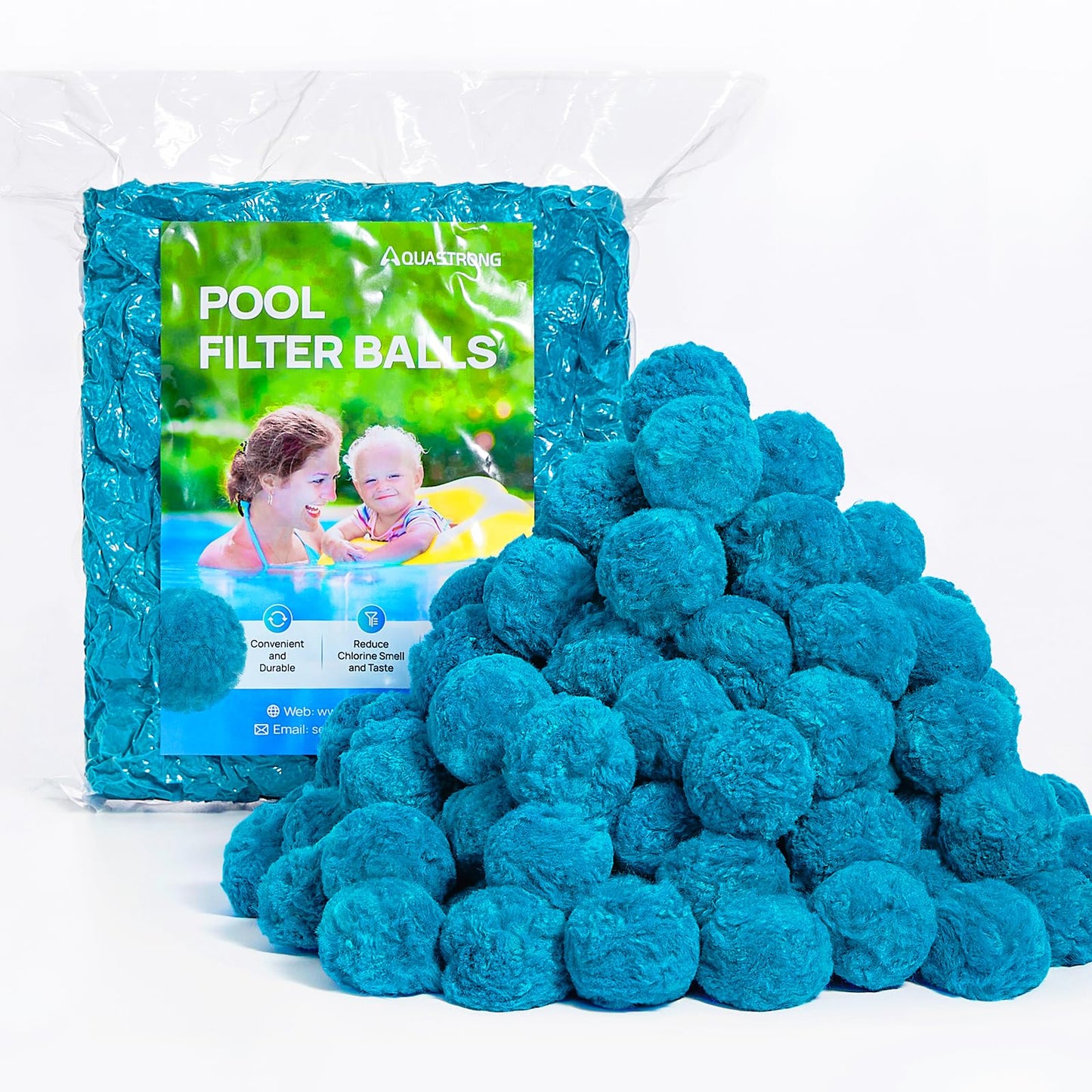 AQUASTRONG Pool Filter Balls for Sand Filter Pump, 1.5 lbs Reusable Sand Filter Balls (Replaces 50 lbs Pool Filter Sand), Efficient Blue Filter Balls for Swimming Pools, Filter Pumps, Aquariums
