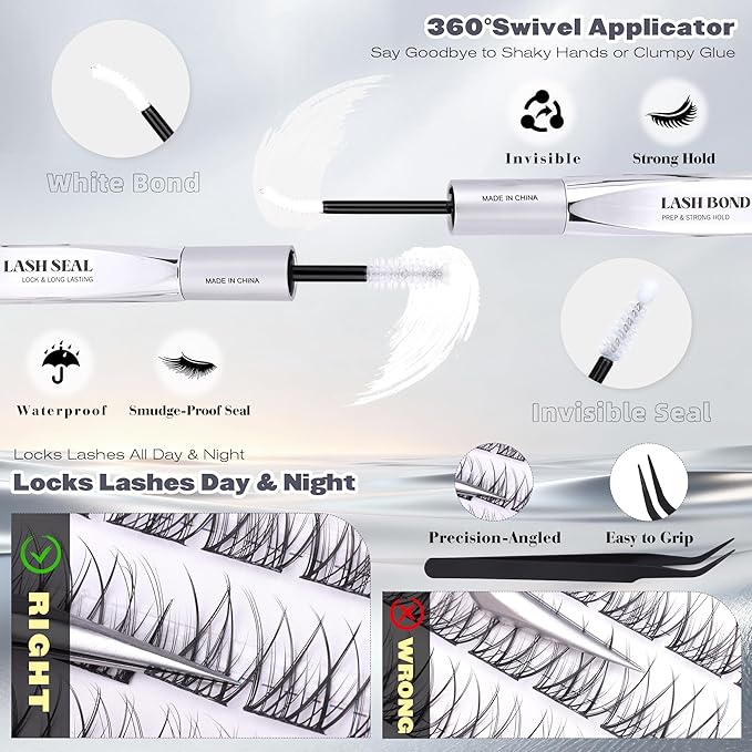 ALICE Short Lash Clusters Kit Natural Wispy Eyelash Clusters Kit 8-12mm Thin Band Cluster Eyelash Extension Kit for No Makeup Makeup Cleangirl Aesthetic