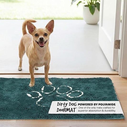 Dog Gone Smart Dirty Dog Doormat - Fast Drying Rug with Super Gripper Backing for Clean Floors - Super Absorbent and Machine Washable Mat for Muddy Paws - Petrol