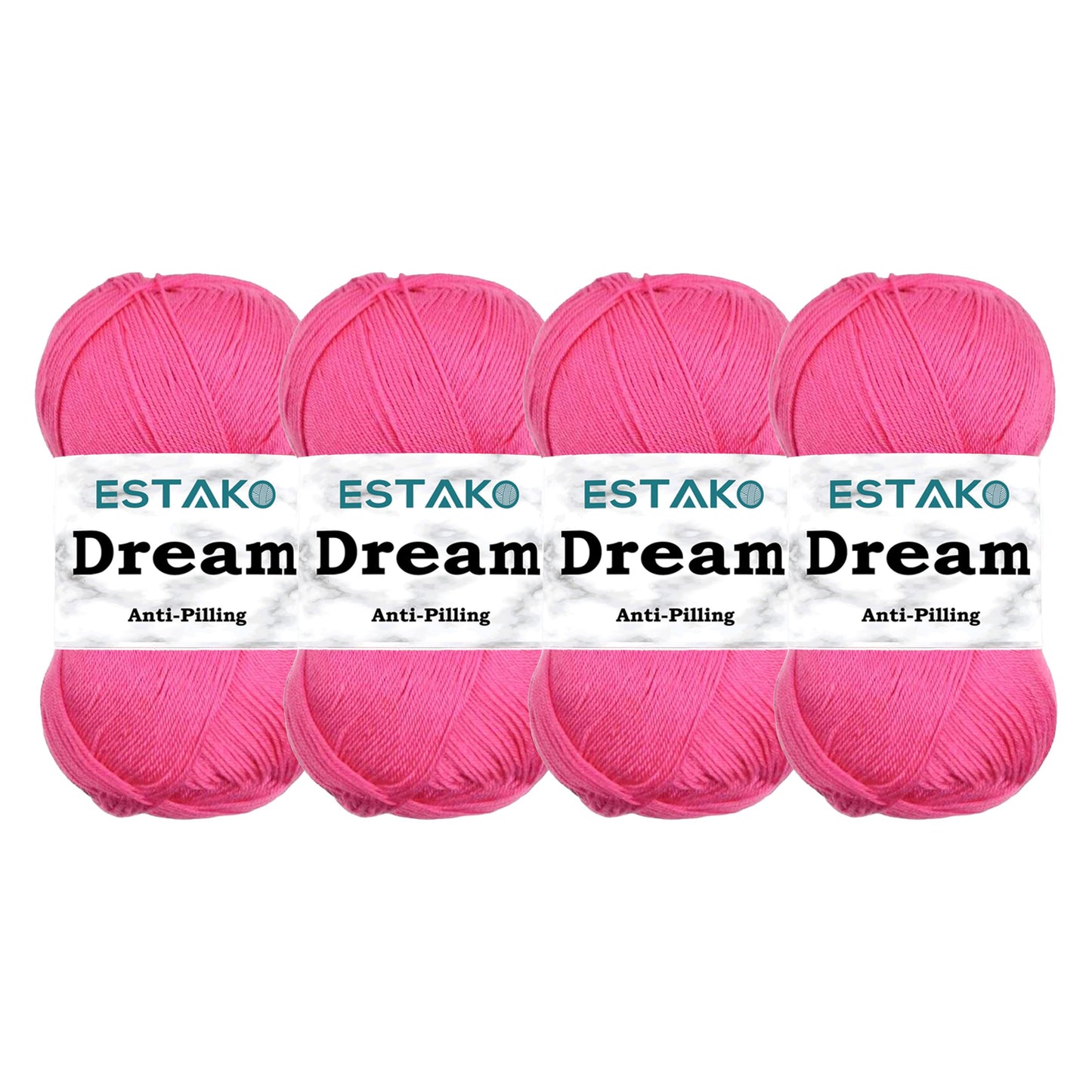 Estako Dream, (4 Skeins Pack) 100% Microfiber Acrylic Yarn, Soft, Super Fino/Fingering Weight (1) for Crochet and Knitting (4 x 3.5 Oz) / (4 x 382 Yrds) (73041 - Fuchsia)
