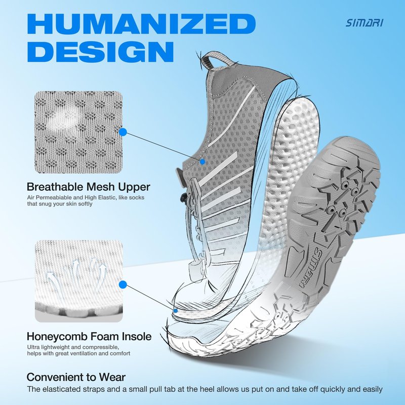 SIMARI Water Shoes for Women Men - Barefoot Quick-Dry Aqua Socks | Lightweight Swim Shoes for Surfing, Swimming, Beach Sports, Kayaking, Diving | Non-Slip Design