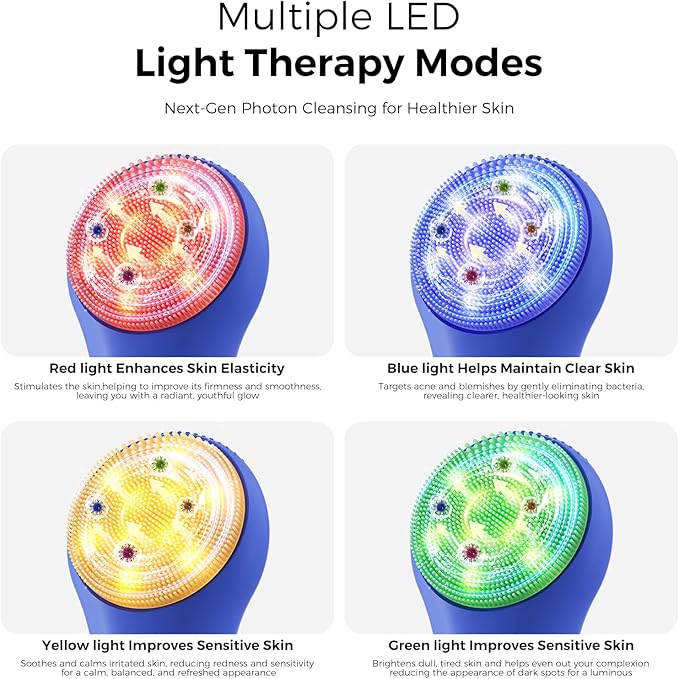 Face Scrubber Facial Cleansing Brush - Waterproof and Rechargeable Face Cleansing Brush with 4 LED Gentle Light, Cleansing, Exfoliating and Massaging, Electric Face Scrub Brush for Men & Women
