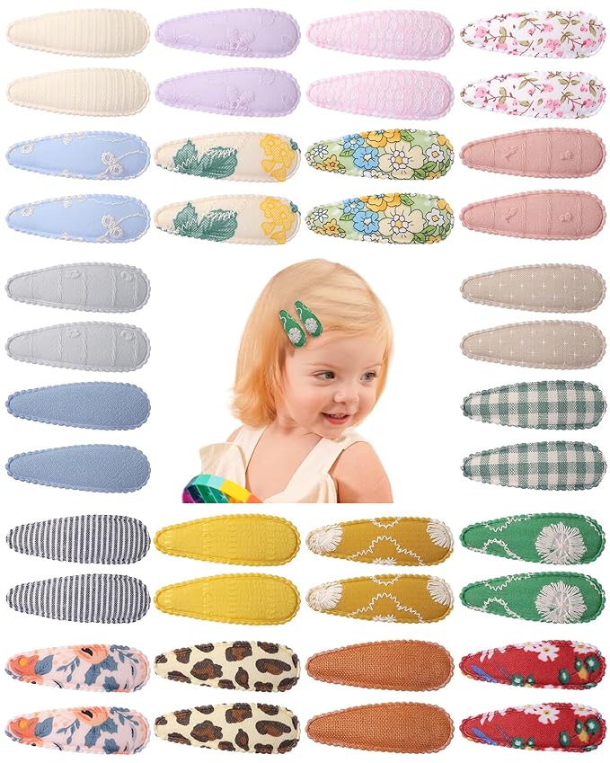 doboi 40Pcs Toddler Hair Clips Hair Barrettes Baby Girls Hair Bows Clips Floral Print Non Slip Snap Hairpins Flower Hair Clips for Girls Kids Toddler Hair Accessories