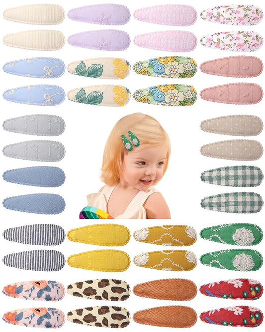 doboi 40Pcs Toddler Hair Clips Hair Barrettes Baby Girls Hair Bows Clips Floral Print Non Slip Snap Hairpins Flower Hair Clips for Girls Kids Toddler Hair Accessories