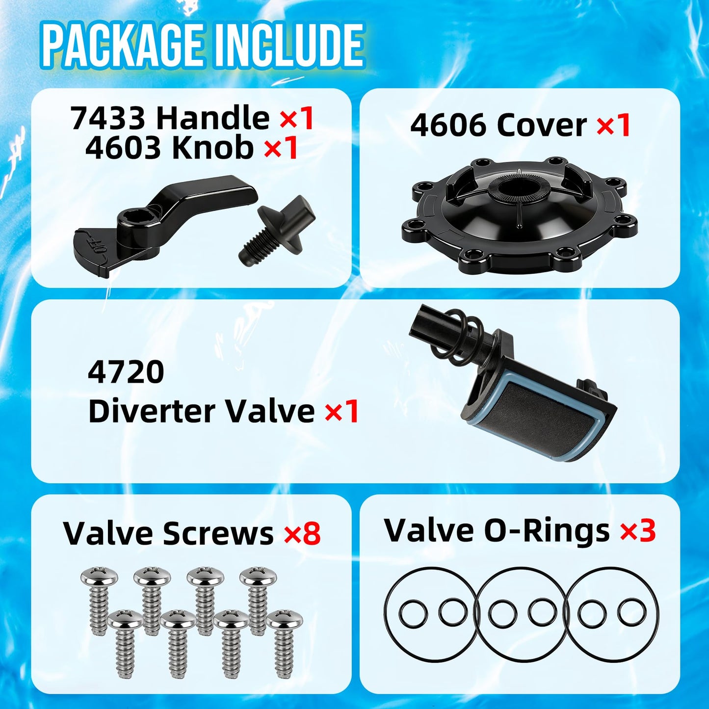 2-Port/3-Port Pool Valve Rebuild Compatible with Jandy 2-way/3-way 4717,4716,4715,1154,1157,2875,2876 Valve and Gray Includes Handle 7433,Diverter Valve 4720,Valve Cover 4606,R0547600 Screws (1 PACK)