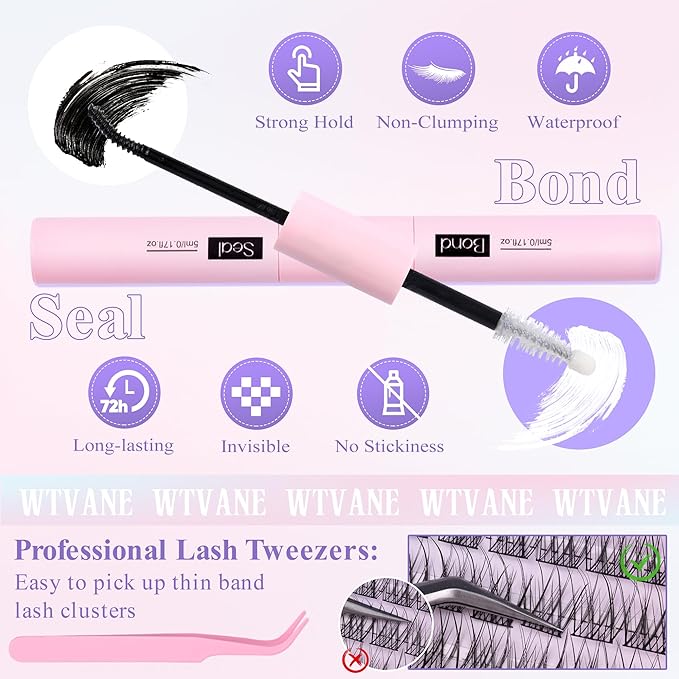 Wispy Lash Clusters Kit Natural Eyelash Clusters Extensions Kit 144pcs Individual Lashes DIY Lash Extension Kit with 10-16mm Lashes Clusters, Lash Bond and Seal,Lash Tweezers by Wtvane