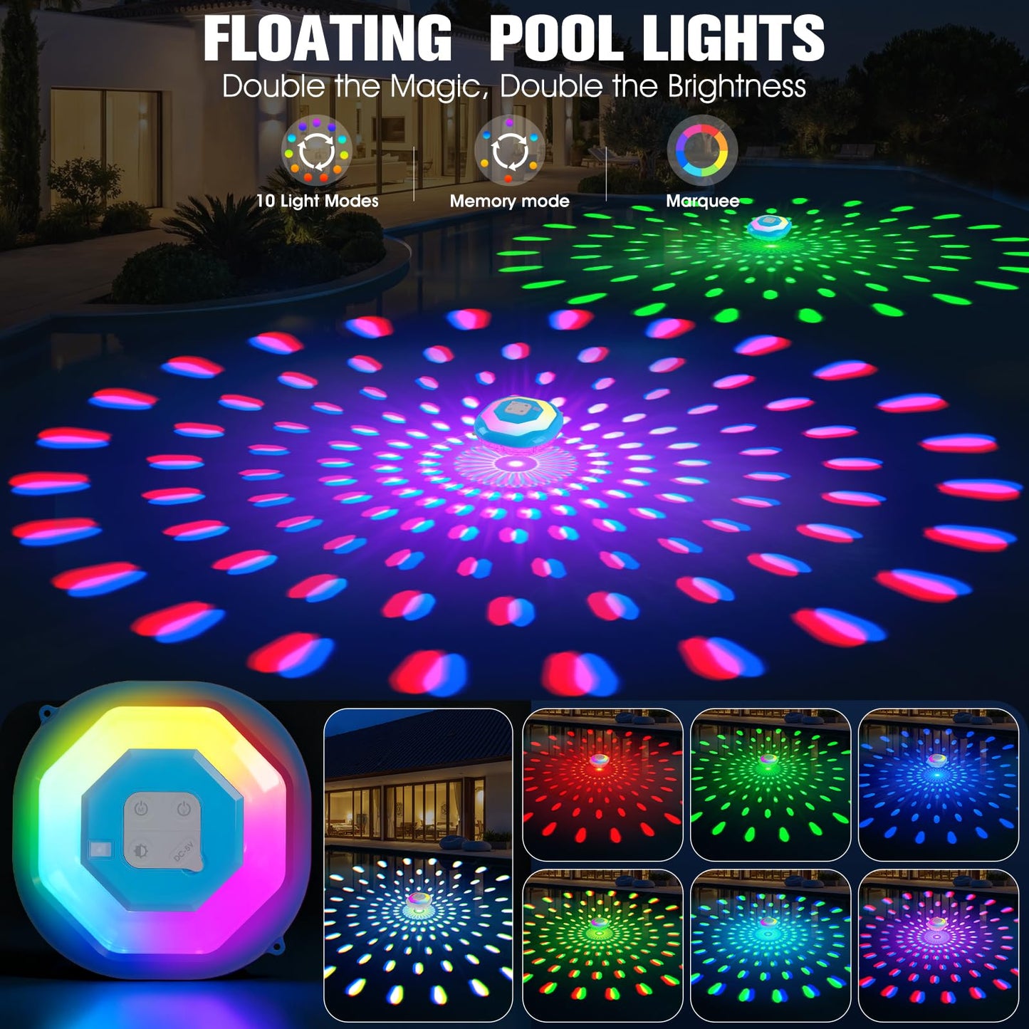 LightHacker Floating Pool Lights,Upgraded Pool Lights That Float,6000mAh Rechargeable Color Changing Pool Lights,IP68 Waterproof LED Lighting for Inground Above Ground Swimming Pools,Hot Tub,Party 1PC