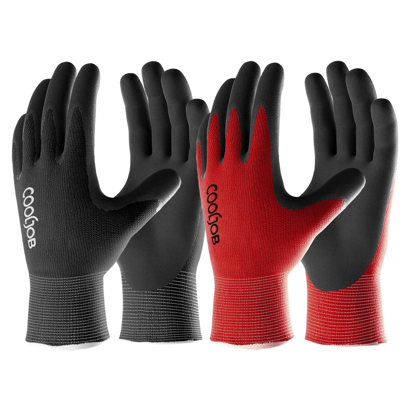 COOLJOB Gardening Gloves for Men, 6 Pairs Breathable Rubber Coated for Garden Weeding Landscaping, Outside Work for Lawn Yard, Men's Large Size, Black & Red
