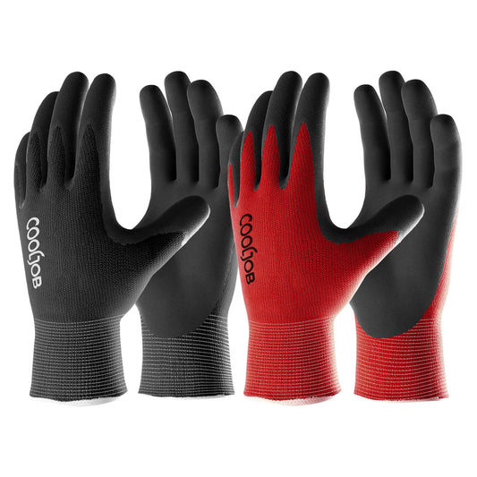 COOLJOB Gardening Gloves for Men, 6 Pairs Breathable Rubber Coated for Garden Weeding Landscaping, Outside Work for Lawn Yard, Men's Large Size, Black & Red
