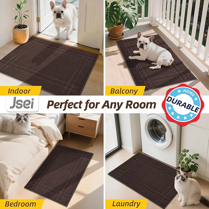 JSEI Entryway Rugs Doormat 24"x36", Non-Slip Dirt Trapper Door Mats Indoor, Washable Absorbent and Stain Resist Welcome Floor Mat for Front Door, Dog Door Mat, Dirty Wet Shoes & Paws, Brown