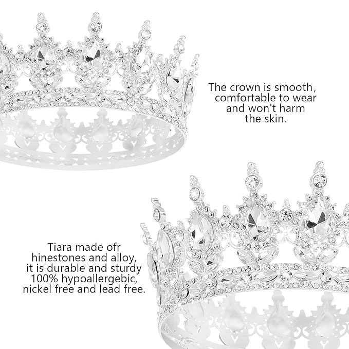 YOUlDIANZI Queen Crown Rhinestone Wedding Crowns and Tiaras for Women Costume Party Hair Accessories Princess BirthdayCrown Crystal BridalCrown (Silver White Crowns)