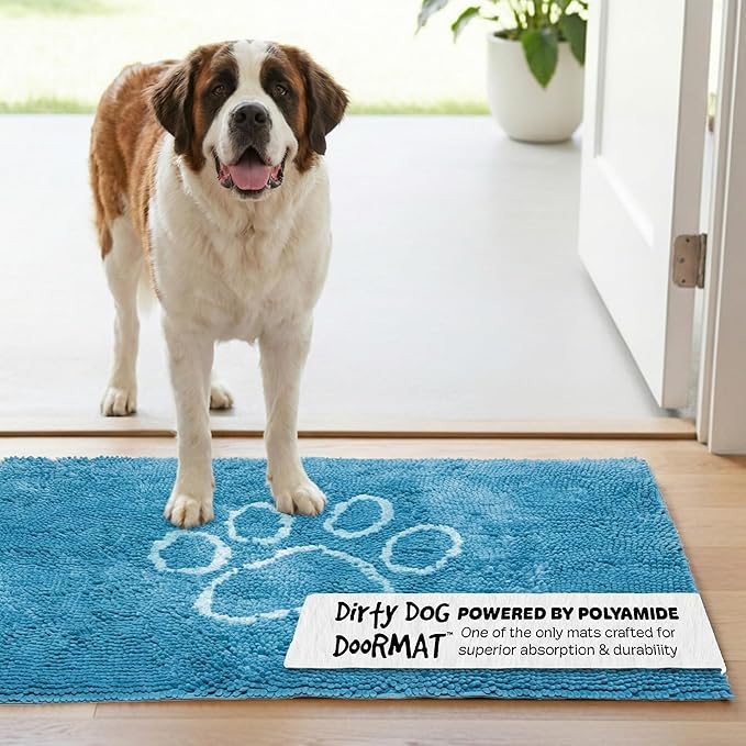 Dog Gone Smart Dirty Dog Doormat - Fast Drying Rug with Super Gripper Backing for Clean Floors - Super Absorbent and Machine Washable Mat for Muddy Paws - Aqua