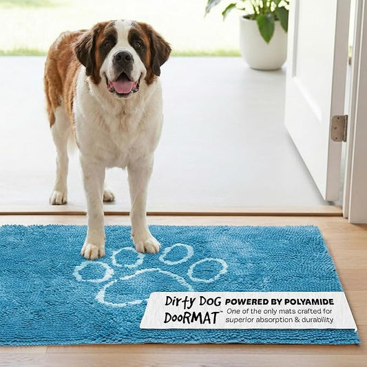 Dog Gone Smart Dirty Dog Doormat - Fast Drying Rug with Super Gripper Backing for Clean Floors - Super Absorbent and Machine Washable Mat for Muddy Paws - Aqua
