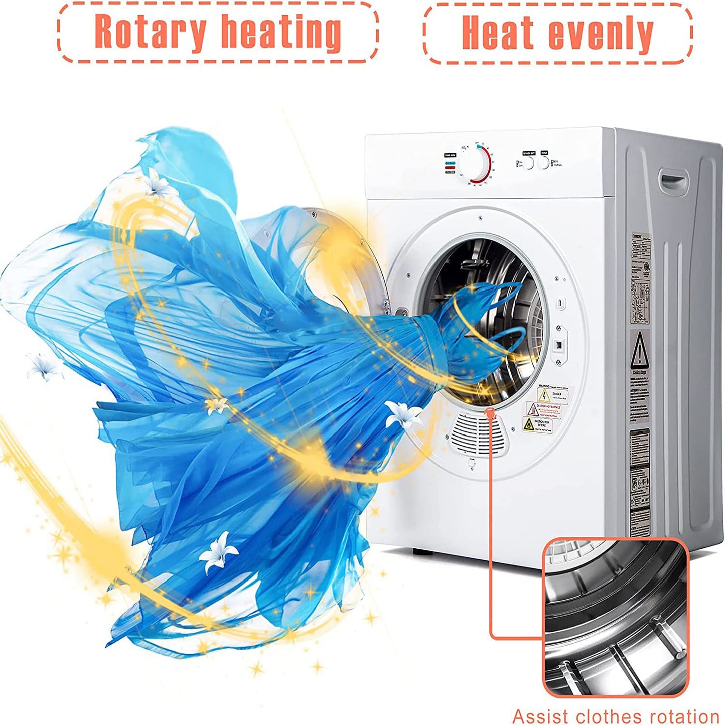 Euhomy CD-7 Cubic Feet, 1.7 Cu.Ft, Compact Laundry Dryer, White