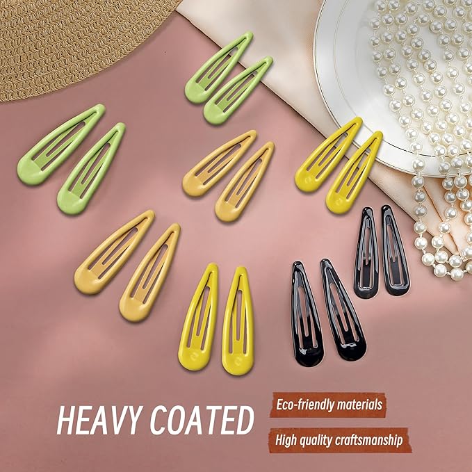 Metal Snap Hair Clips, No Slip Hair Clips for Thick/Thin Hair, 16pcs Medium Barrettes for Women Kids Hairstyle Makeup Accessories (8pcs 2.36inch & 8pcs 2.7inch) (Green Yellow)