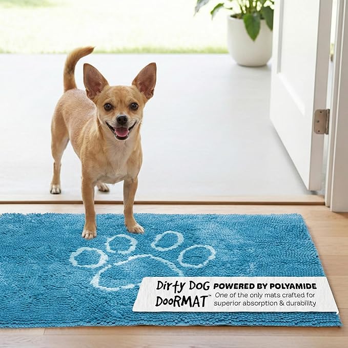 Dog Gone Smart Dirty Dog Doormat - Fast Drying Rug with Super Gripper Backing for Clean Floors - Super Absorbent and Machine Washable Mat for Muddy Paws - Aqua