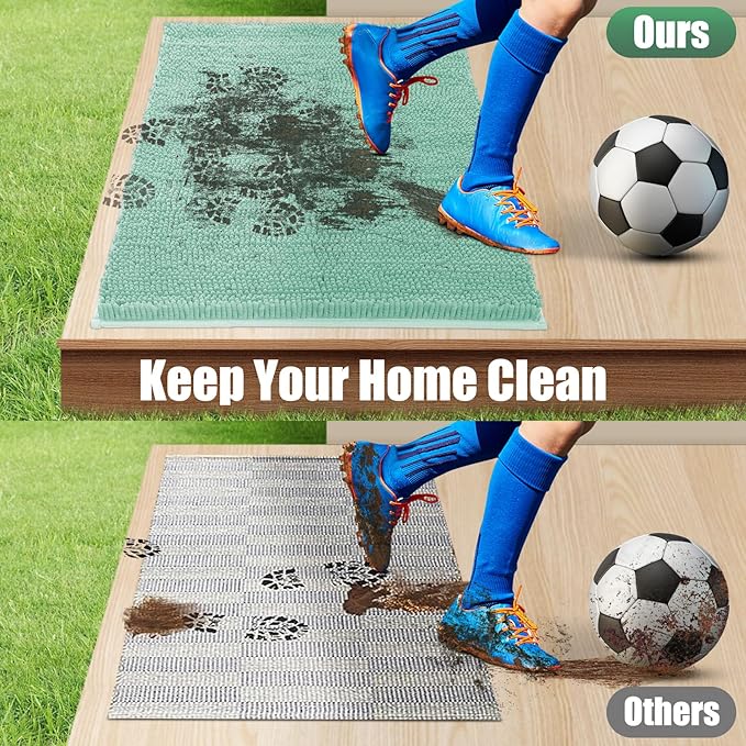 IM HOME Chenille Absorbent Outdoor Doormat 30" x 20", Washable Muddy Door Mats for Dog Non Slip Indoor Doormat Dog Mat for Muddy Paw Front Inside Doormats for Entryway Seafoam Green
