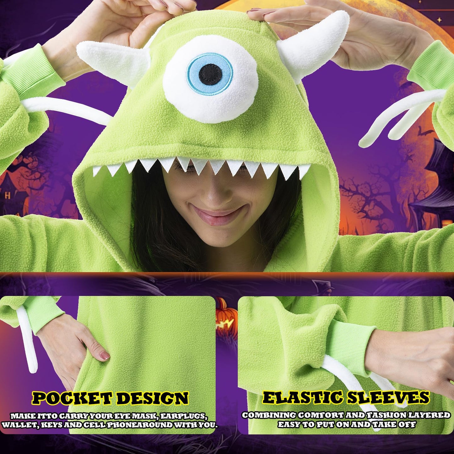 Beauty Shine Unisex Adult Onesie One Piece Pajamas Cosplay Cartoon Costume Halloween Christmas Sleepwear Jumpsuit Homewear(Mike Wazowski, Medium)
