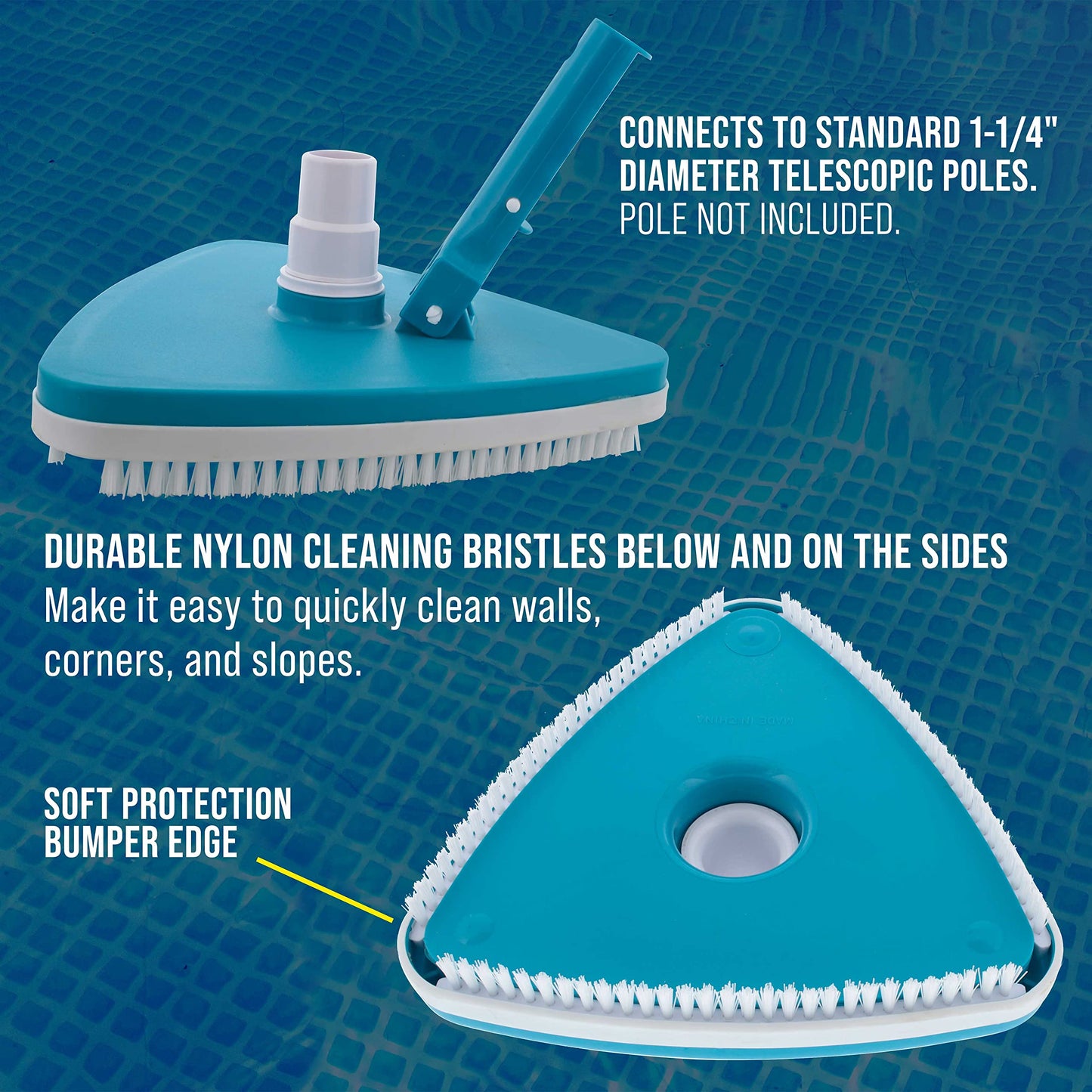 U.S. Pool Supply Weighted Triangular Pool Vacuum Head with Swivel Connection, Pole Handle, Protection Bumper - For Above Ground & In-Ground Swimming Pools – Vinyl Liner Safe, Floor Wall Corner Cleaner