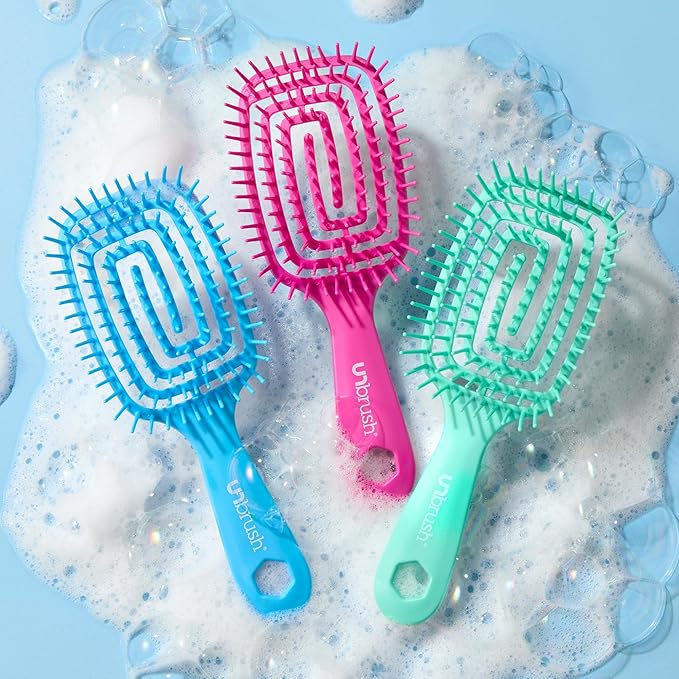 FHI Heat UNbrush Flex Detangling Brush — Ultra-Flexible, Pain-Free Hair Brush Detangler with DuoFlex Anti-Static Bristles for Removing Tangles, Massaging Scalp & Faster Styling - Blue