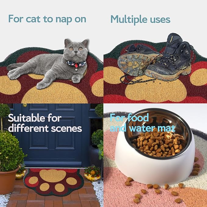 Cute Cat Litter Mat 24”x16”, Litter Box Mat, Litter Trapping Mat, Soft on Kitty Paws, Easy Clean, Anti Slip, Pet Accessories, Door Floor mats - Red Green60*40