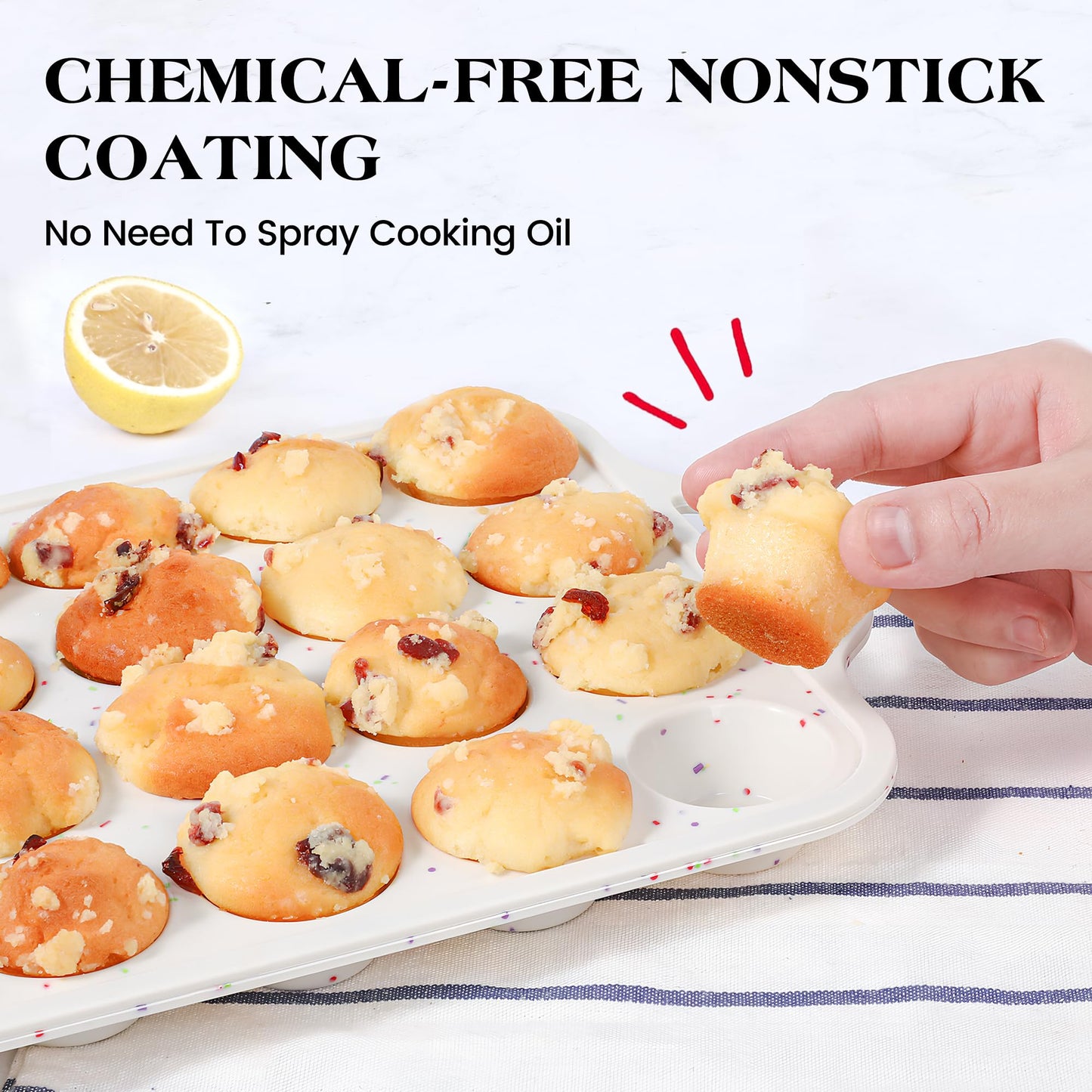 AOTASO 2 Pcs Silicone Mini Muffin Pan With Metal Frame, 24 Cups Nonstick Cupcake Tray for Baking, Small Muffin Molds with Handles (Cream)