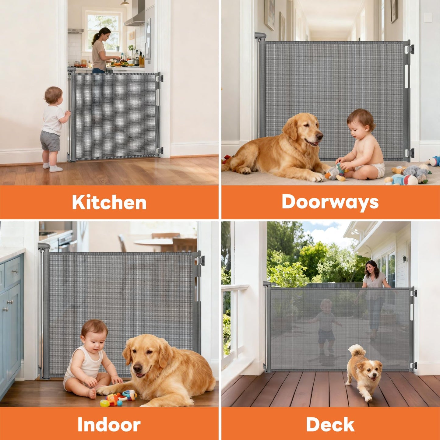 Retractable Baby Gate for Stairs and Doorways, 55" Wide x 33" Tall Mesh Dog Gate for Indoor & Outdoor Use, Safety Gate for Babies and Pets, Child Gates for Hallways, Hardware Mounted, Gray
