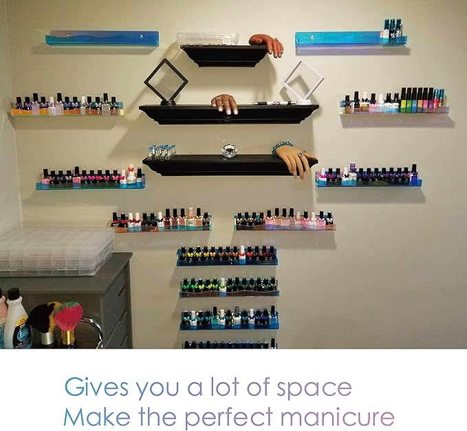 YMVV 15" Nail Polish Rack Wall Mounted Shelf,6 Pack Clear Rainbow Iridescent Acrylic Organizer Nail Supplies for Nail Techs,Great Display for Salons Retailers