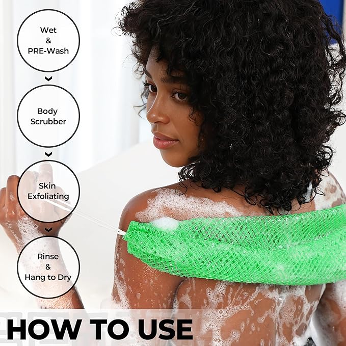 African Net Sponge Authentic - 2 Pieces Exfoliating Body Scrubber Bath Sponge Camellia&Green- Back Scrubber Washcloth for Shower - Real African Scrub Exfoliator Body Care Bathing Accessorie