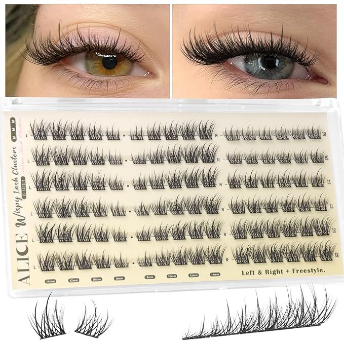 ALICE Natural Short Lash Clusters Wispy 8-12mm Cluster Eyelash Extensions Spiky Individual Lashes C-Curly Lash Extensions Thin Band Eyelash Clusters with Spikes