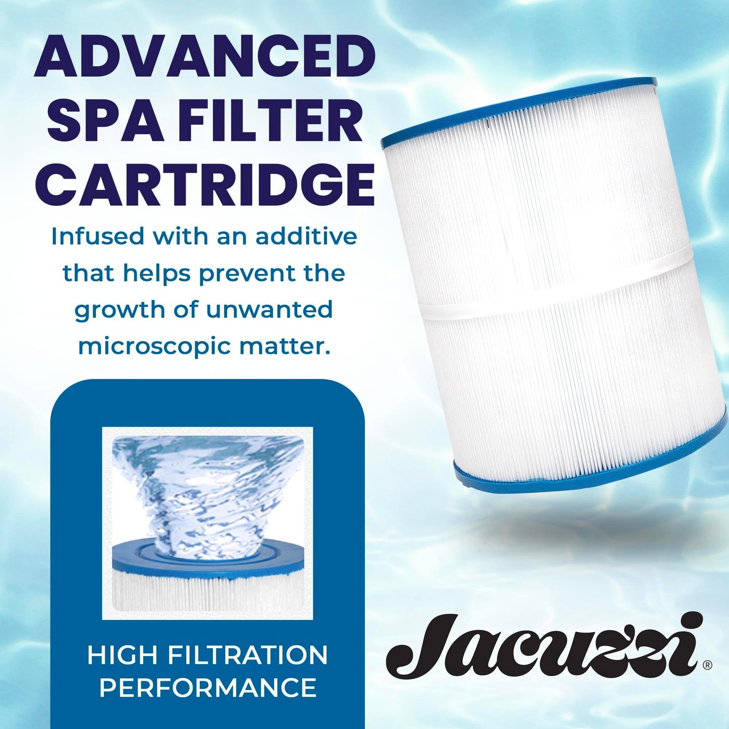 Jacuzzi ProClassic 50 Sq Ft Rinseable Pleated Cartridge, Replacement Spa Filter 6541-853J, Fits 2023+ J-200 Hot Tubs, Durable Reemay Media for Crystal-Clear Clean Spa Water, Easy Install & Maintenance