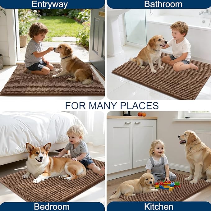 OLANLY Dog Door Mat for Muddy Paws 59x20, Ultra Absorbent Chenille Mud Doormat, Non-Slip Washable and Dirt Trapping Doormat for Indoor Entryway, Quick-Dry Indoor Pet Bed Mats for Dogs, Mocha
