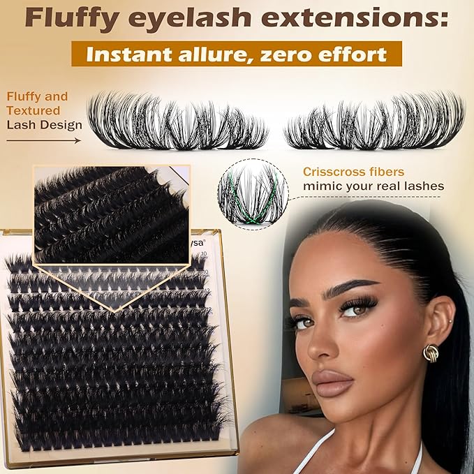 Thick Eyelash Extension Kit Volume Lash Clusters Kit 10-18mm Individual Lashes Clusters 100D DIY Lash Extension Kit 200pcs Clusters Lash with Bond and Remover Lash Applicator by Focipeysa