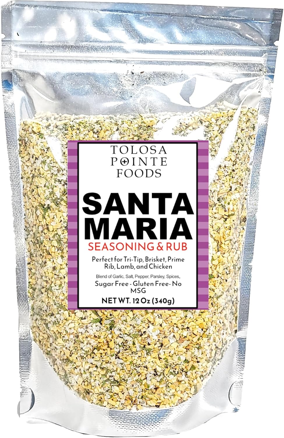 Tolosa Pointe Santa Maria Seasoning & BBQ Rub, 12 Oz, Sugar Free, Gluten Free, for Tri Tip, Pork, Steak, Chicken, Prime Rib Roast, & Grill, Traditional Style (Pack of 1)