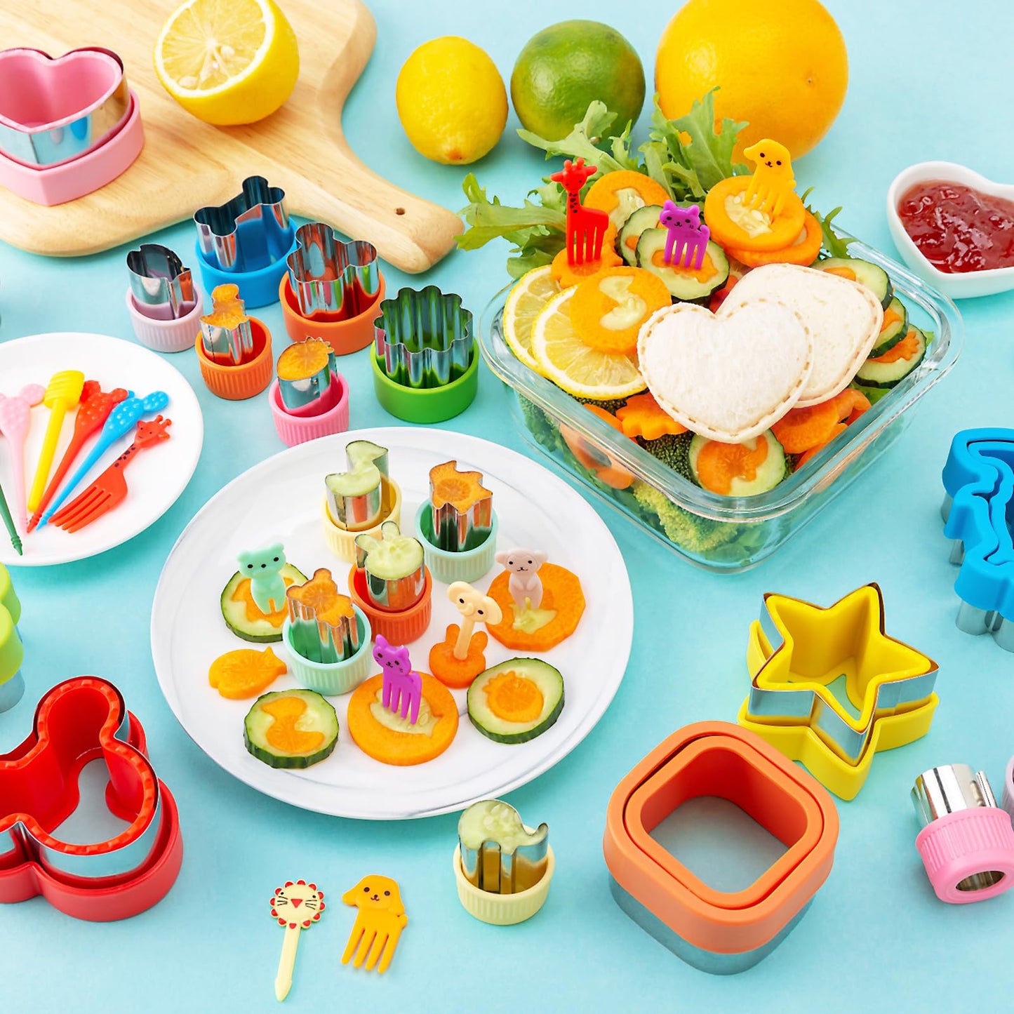 Sandwich Cutter for Kids Lunch 48 Pcs (LARGE), Nifogo Sandwich Maker, Cookie Cutters and Sealer Set, Bread Decruster, Dinosaur Mickey Heart Shape for Boys Girls