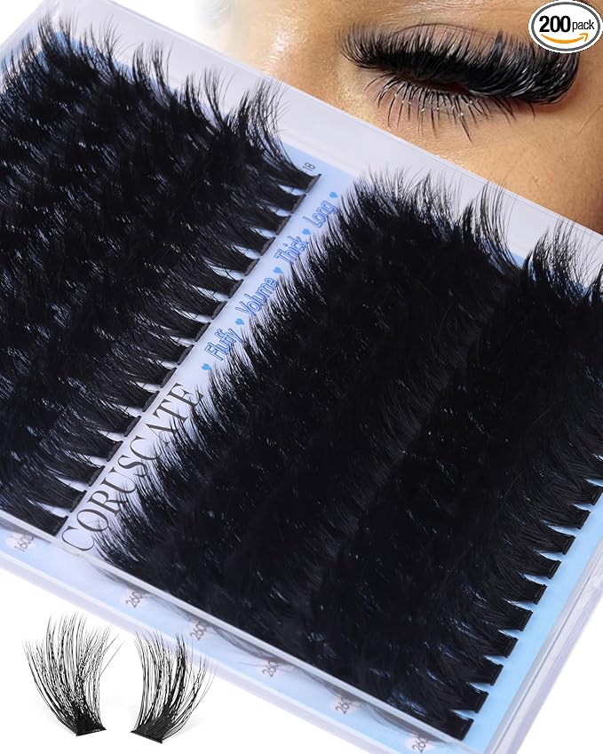 CORUSCATE Lash Clusters 160D+260D Mega Eyelash Clusters 12-20mm Mink Lashes Individual Thick Volume Cluster Eyelash Extensions Dramatic Salon Look Lash Extension DIY Cluster Lashes Travel Pal Pack