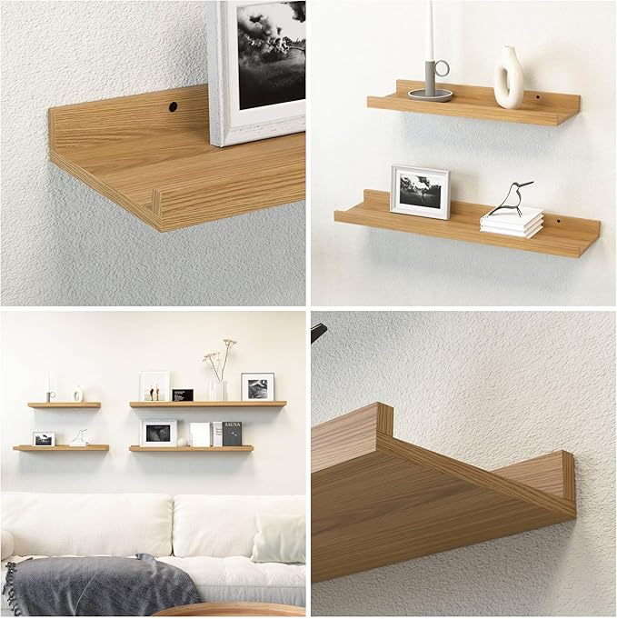 Boswillon 35.3 Inches Long Floating Shelves, 2 Set Rustic Wall Shelf for Bedroom, Nursery Book Shelf with Lip, Picture Ledge Shelf for Wall Decor Living Room Bathroom Kitchen - Oak
